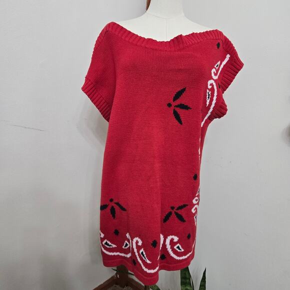 Breckenridge Womens Vintage 90s Western Cottage Bandana Knit Tunic Sweater M - Picture 6 of 12